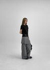 Kepom Nylon Back Banding Pleats Skirt Pants