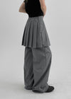 Kepom Nylon Back Banding Pleats Skirt Pants