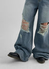 Kamshon Damage Wide Long Denim Pants
