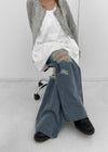 Kamshon Damage Wide Long Denim Pants