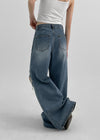 Kamshon Damage Wide Long Denim Pants