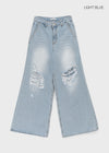 Kamshon Damage Wide Long Denim Pants