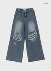 Kamshon Damage Wide Long Denim Pants