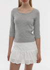 [B-BASIC] Standard U-Neck 3/4 Sleeve T-shirt (2SIZE)