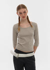 [B-BASIC] Standard U-Neck 3/4 Sleeve T-shirt (2SIZE)