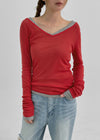 Lumme V-Neck Tencel Sheer Long Sleeve T-Shirt