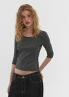 [B-BASIC] Standard U-Neck 3/4 Sleeve T-shirt (2SIZE)