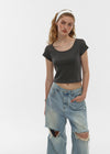 [B-BASIC] Cool Standard U-neck Crop Short Sleeve T-shirt (2SIZE)