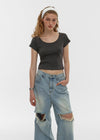 [B-BASIC] Cool Standard U-neck Crop Short Sleeve T-shirt (2SIZE)