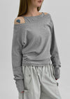 Deluver Loose Fit Off-Shoulder Long Sleeve T-Shirt