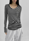 Palky Stripe U-Neck Long Sleeve Tee