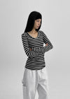 Palky Stripe U-Neck Long Sleeve Tee