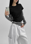 Palky Stripe U-Neck Long Sleeve Tee
