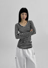 Palky Stripe U-Neck Long Sleeve Tee