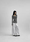 Palky Stripe U-Neck Long Sleeve Tee