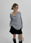Fonmue Stripe Off-Shoulder Long Sleeve Tee