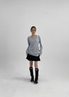 Fonmue Stripe Off-Shoulder Long Sleeve Tee