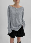 Fonmue Stripe Off-Shoulder Long Sleeve Tee