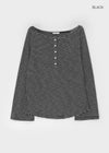 Fonmue Stripe Off-Shoulder Long Sleeve Tee