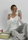 Pollem Lettering Off-Shoulder Long Sleeve