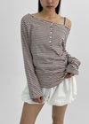 Micho Stripe Off-Shoulder Long Sleeve Tee