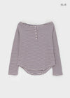 Micho Stripe Off-Shoulder Long Sleeve Tee