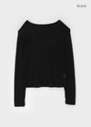 Limisin Hole Shoulder Knit Linen Long Sleeve Tee