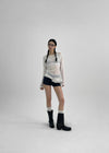 Limisin Hole Shoulder Knit Linen Long Sleeve Tee