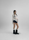 Limisin Hole Shoulder Knit Linen Long Sleeve Tee