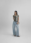 Dicomon Lettering Off Shoulder Short Sleeve Tee