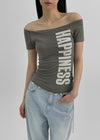Dicomon Lettering Off Shoulder Short Sleeve Tee