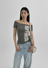 Dicomon Lettering Off Shoulder Short Sleeve Tee