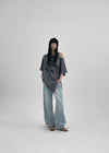 Olluon Loose Fit One Shoulder Short Sleeve Tee