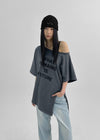 Olluon Loose Fit One Shoulder Short Sleeve Tee