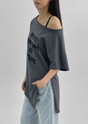 Olluon Loose Fit One Shoulder Short Sleeve Tee