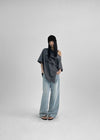 Olluon Loose Fit One Shoulder Short Sleeve Tee