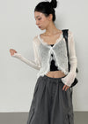 Ssohkeng Sheer Frill Crop Cardigan
