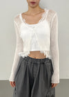 Ssohkeng Sheer Frill Crop Cardigan
