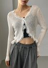 Ssohkeng Sheer Frill Crop Cardigan