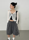Ssohkeng Sheer Frill Crop Cardigan