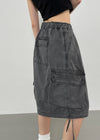 (UNISEX) Chatonner Banding Washed Cargo Bermuda Pants
