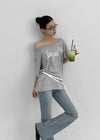 Lukua Lettering One-Shoulder Short Sleeve Tee