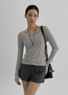 Lensor Wide U-Neck Tencel Long Sleeve T-shirt