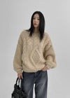 Lotuel loose fit cable knit wool 50%