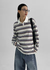 Meldinba Stripe Collar Long Sleeve T-shirt