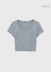 [B-BASIC] Standard U-Ausschnitt Crop Kurzarm T-Shirt (2SIZE)