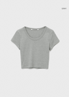 [B-BASIC] Standard U-Ausschnitt Crop Kurzarm T-Shirt (2SIZE)