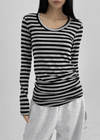 Palky Stripe U-Neck Long Sleeve Tee