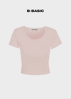 [B-BASIC] Standard U-Ausschnitt Crop Kurzarm T-Shirt (2SIZE)