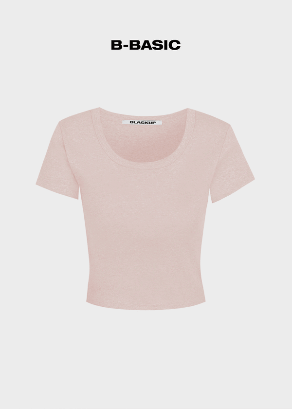 [B-BASIC] Standard U-Ausschnitt Crop Kurzarm T-Shirt (2SIZE)